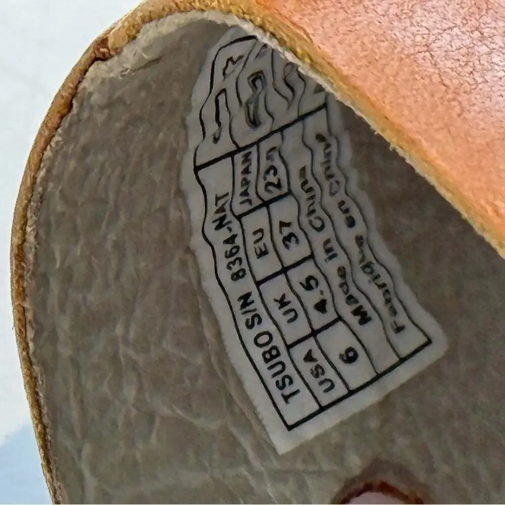 Tsubo Open Toe Brown Leather Wedge Sandals Slip On Slide Women’s Size: 6